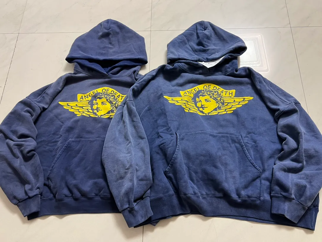 Proofing vs original SAINT M×××××× ANGEL HOODIE/NAVY Angel Reborn Blue Hoodie Washed Blue S-XL